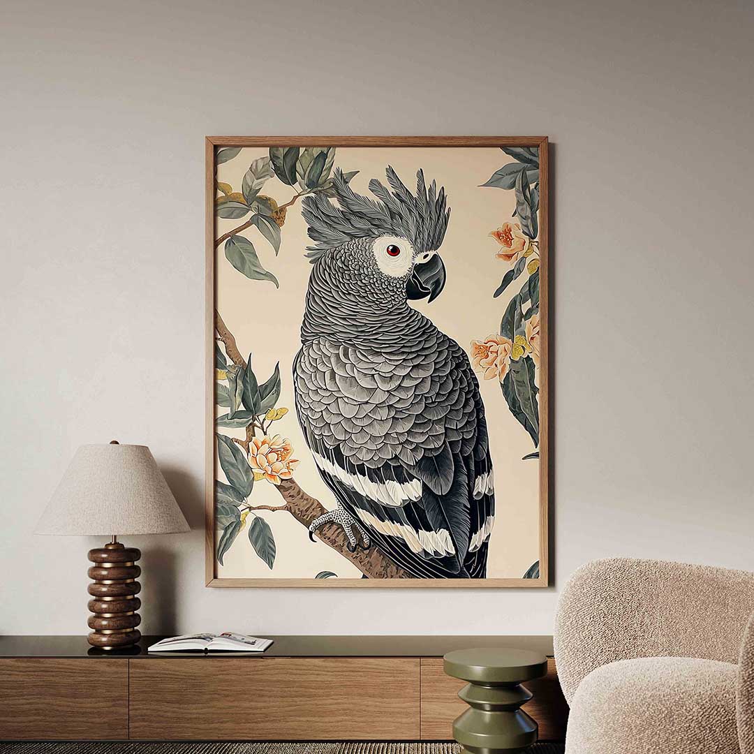 Papegaai op tak – dieren poster in staand formaat