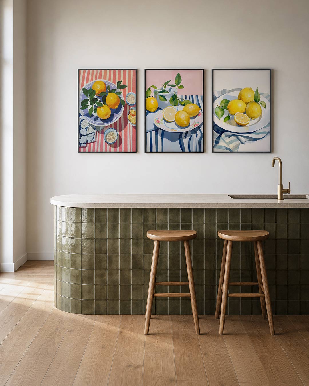 Citrus en strepen – heldere citroenen op een gestreepte achtergrond – weergave 2