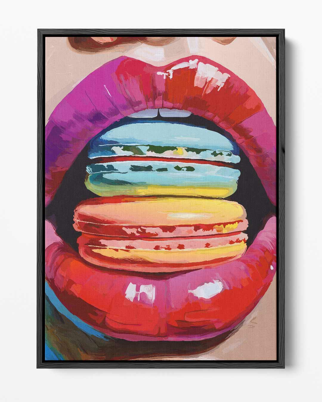 Kleurrijke Macaron Verleiding – portret kunstwerk als wanddecoratie