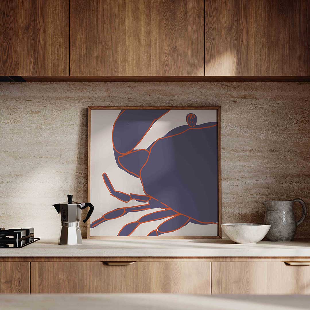 Krab silhouet – culinaire wandkunst als vierkante poster