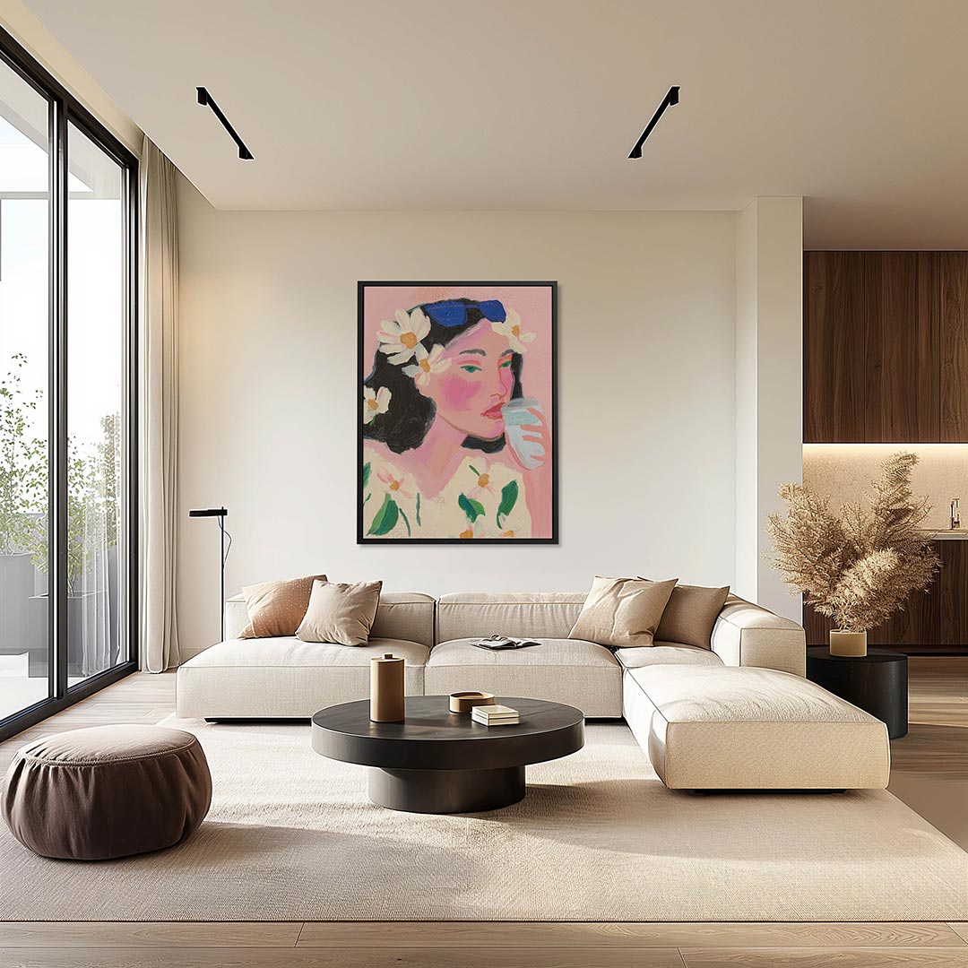 Vrouwelijk portret bloemen – staand wanddecoratie kunstwerk