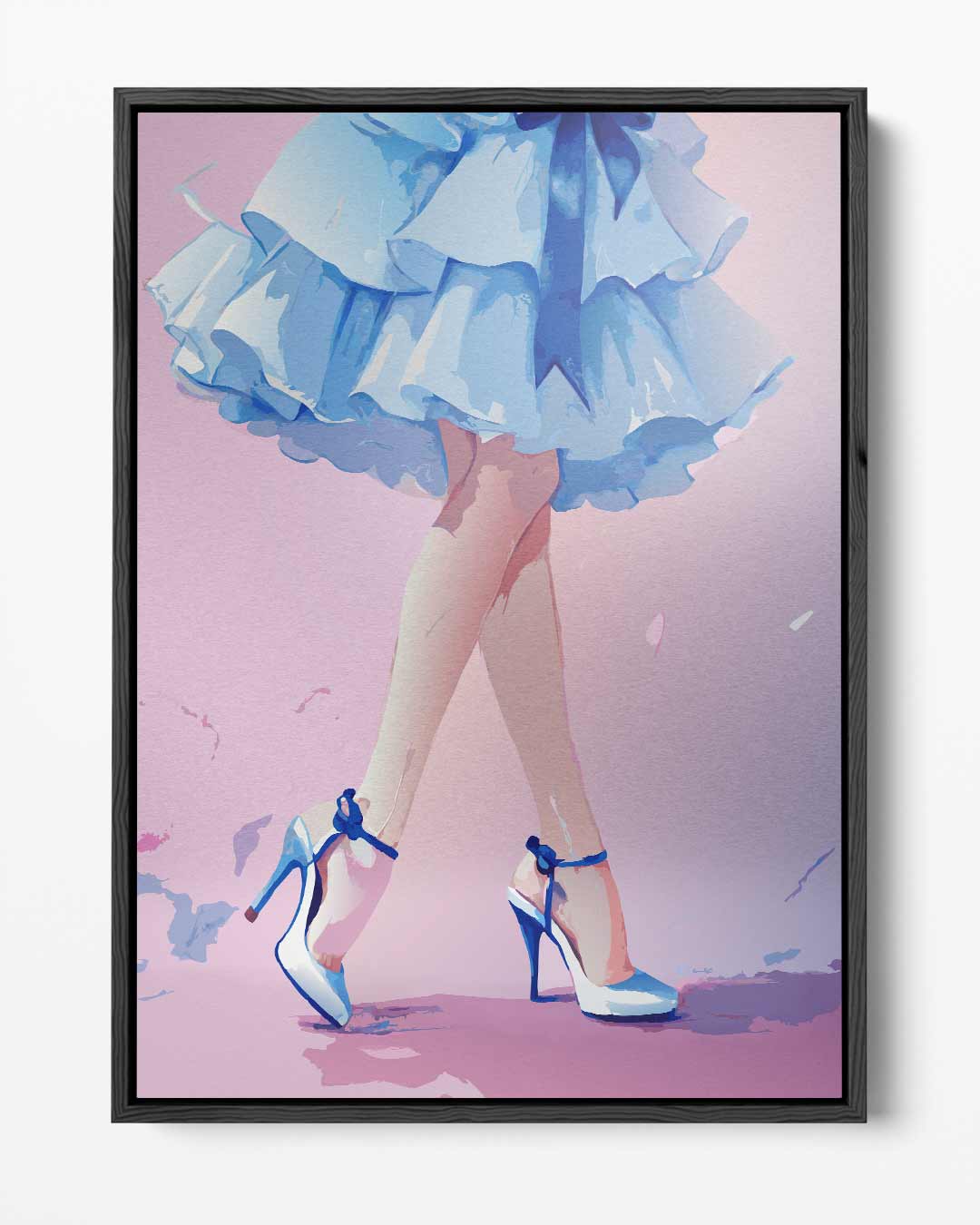Dansende Elegantie in Blauw – portret kunstwerk als wanddecoratie