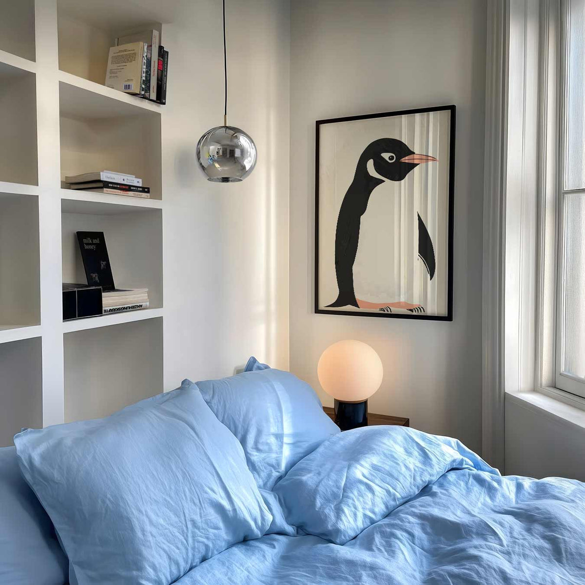 Minimalistische Pinguïn – speelse wandkunst als portret kinderposter