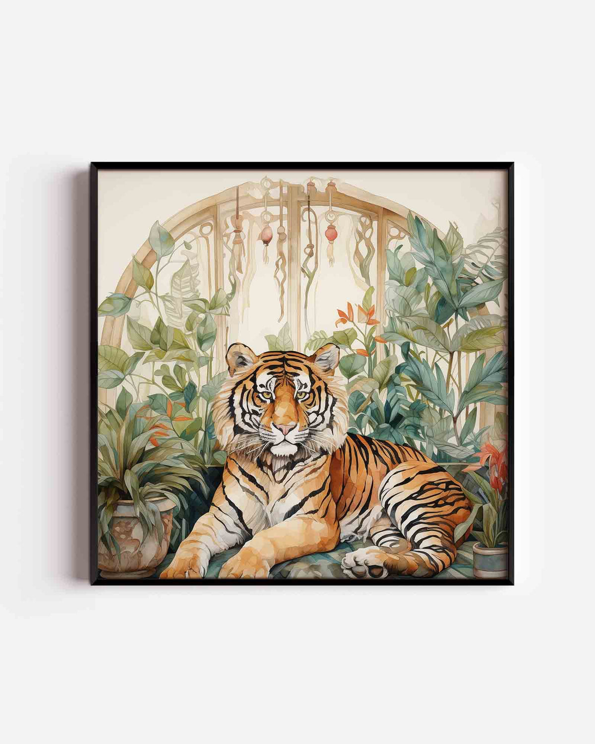 Tijger en planten – vierkante dierenposter als wanddecoratie