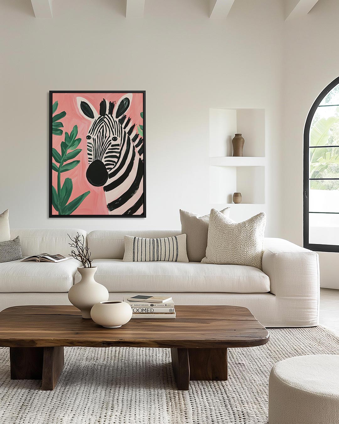 Zebra en bladeren – staand wanddecoratie kunstwerk