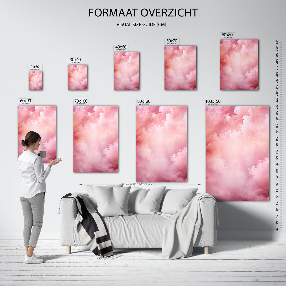 Roze wolken – staande muurposter met kunst en design
