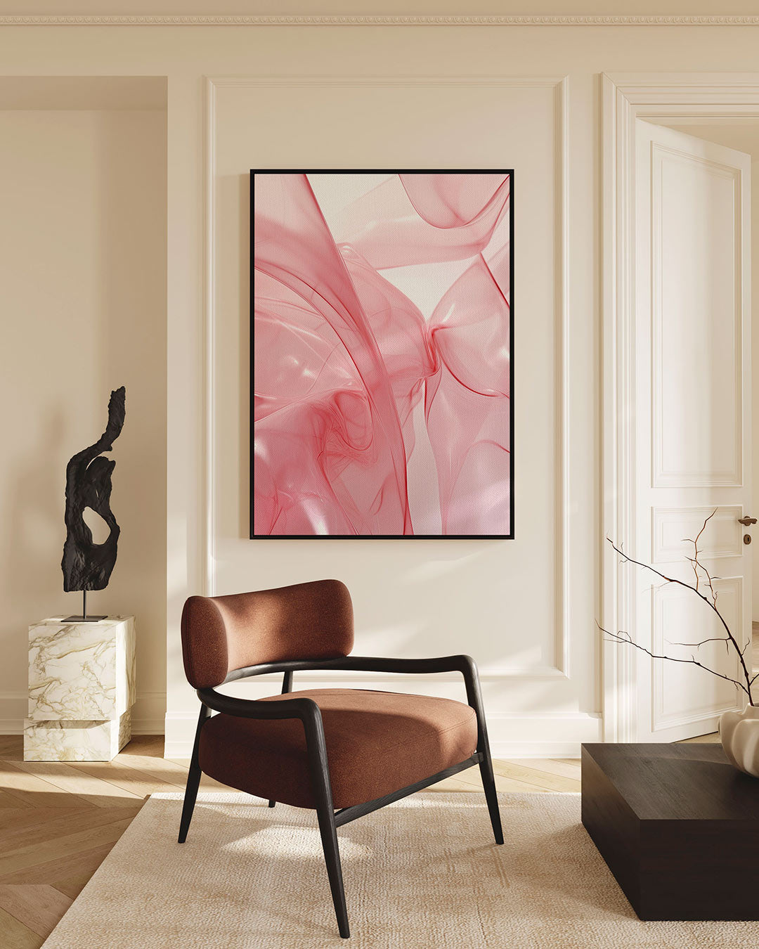 Vloeiende roze vormen – staande wanddecoratie