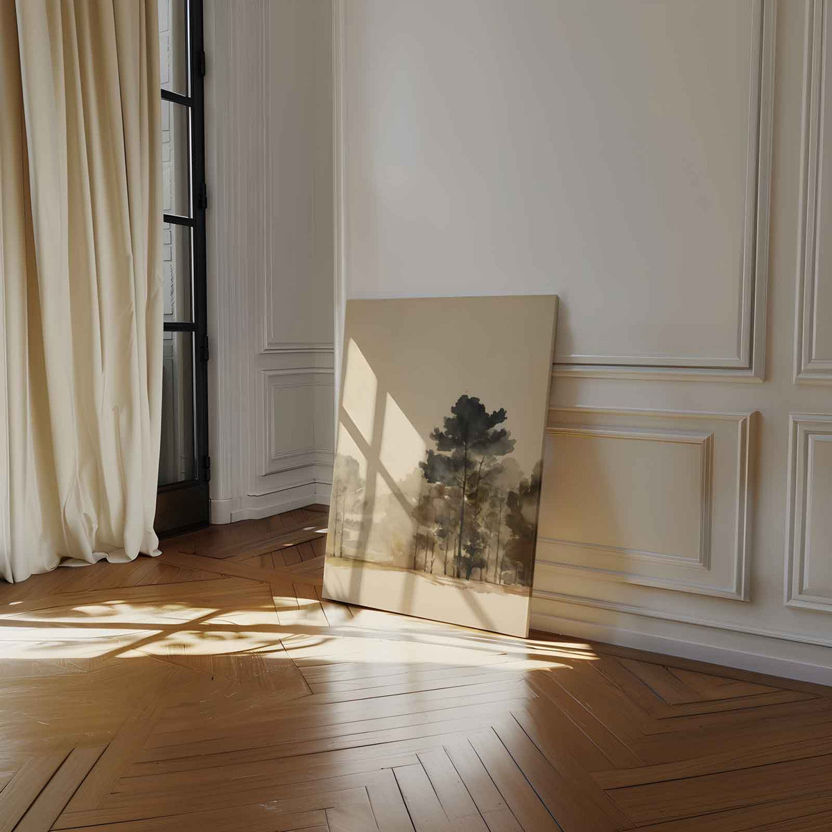 Serene Boslandschap in Waterverf – canvas wanddecoratie in portret formaat