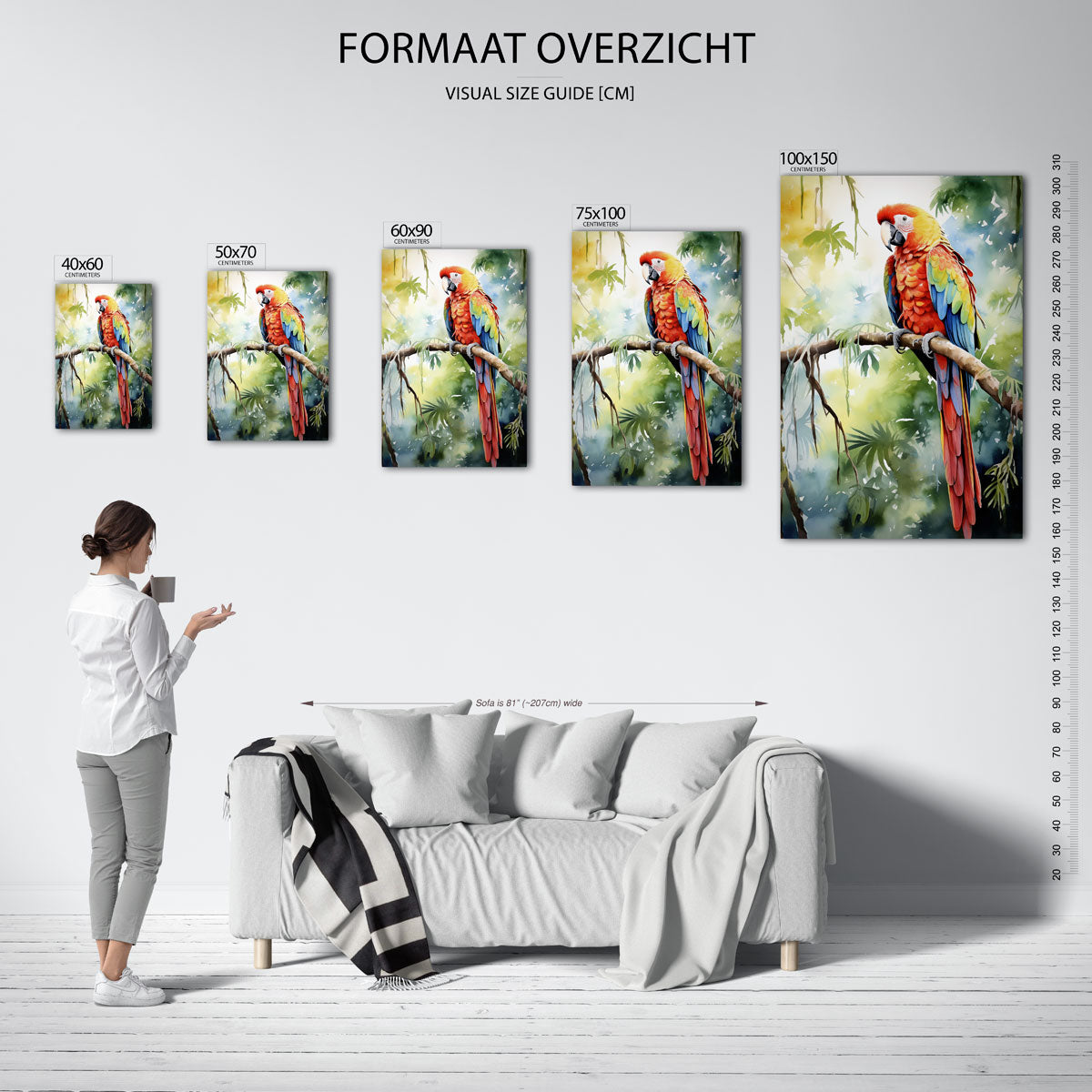 Vrolijke papegaai – staand wanddecoratie kunstwerk