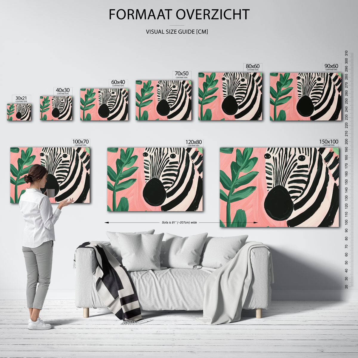 Zebra en bladeren – liggende muurposter met dierenthema