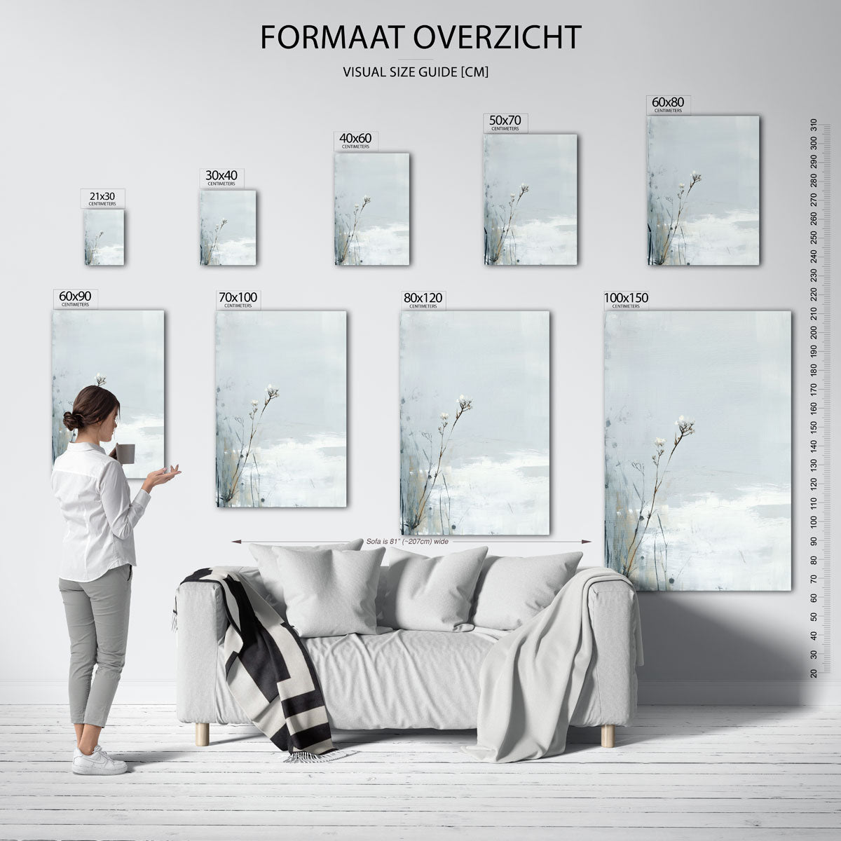 Bloemen op lichte achtergrond – staande muurposter met abstracte vormen