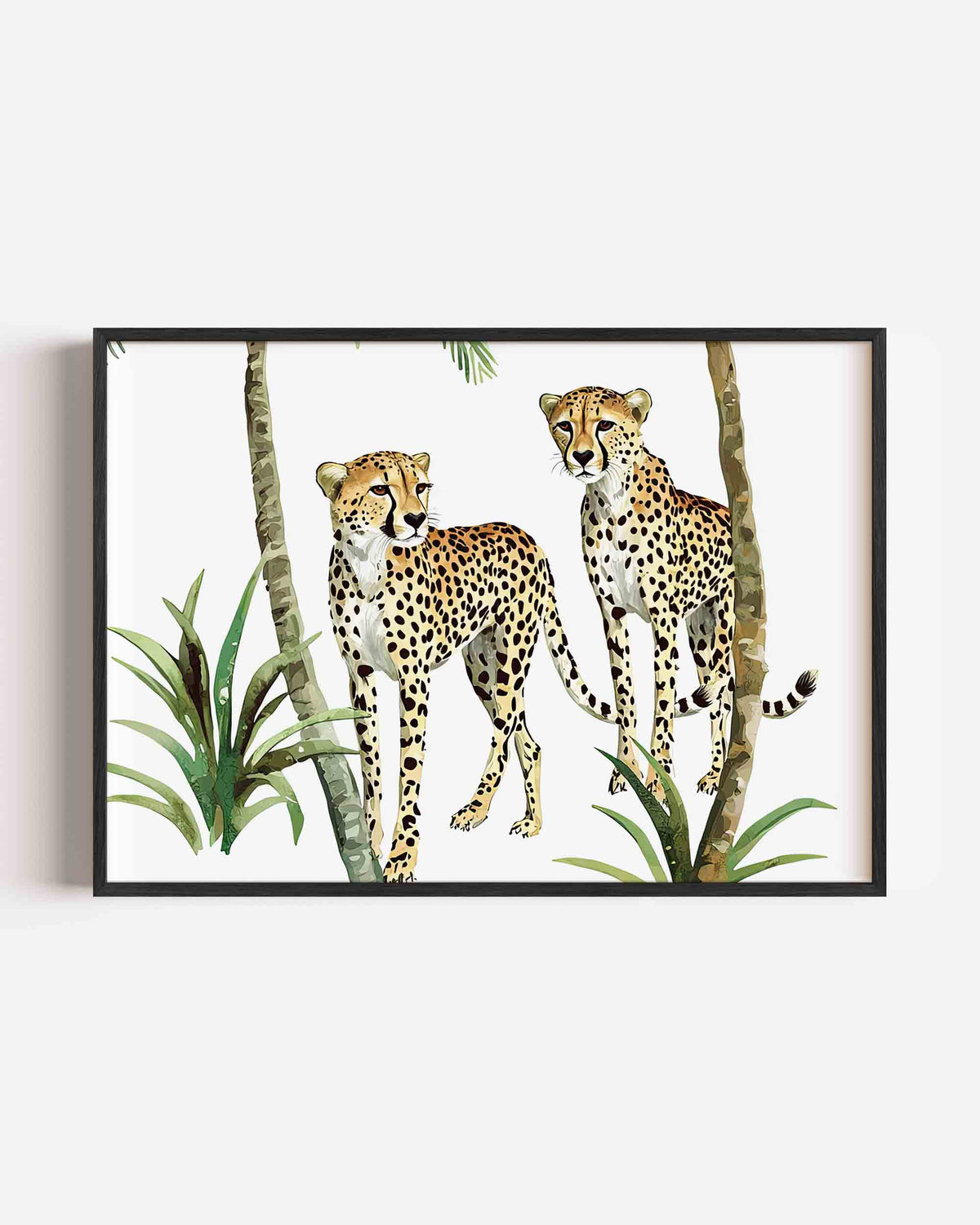 Twee cheeta's tussen palmbomen – jungle landscape poster als wanddecoratie