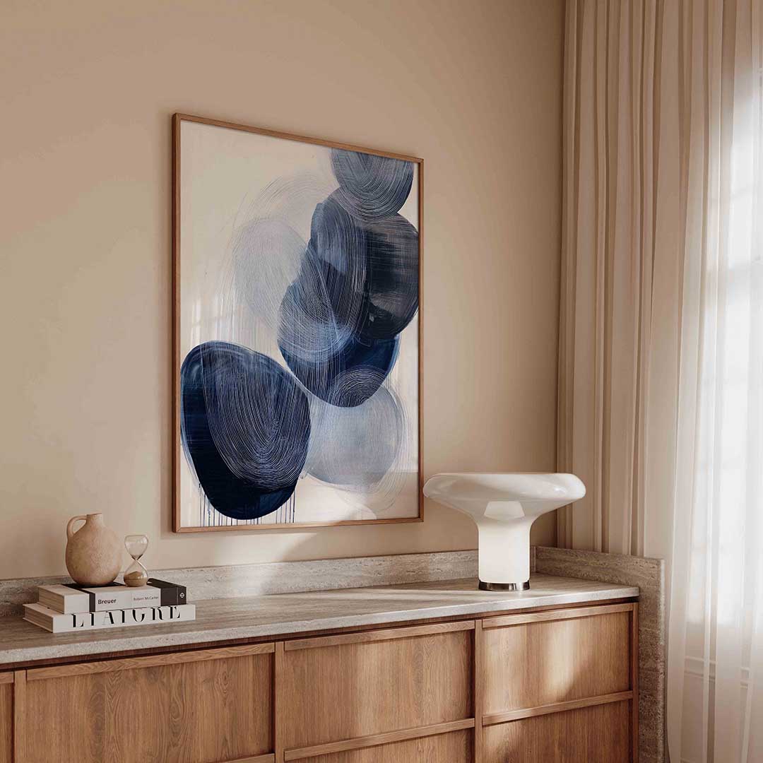 Abstracte blauwe vormen – abstracte poster in staand formaat
