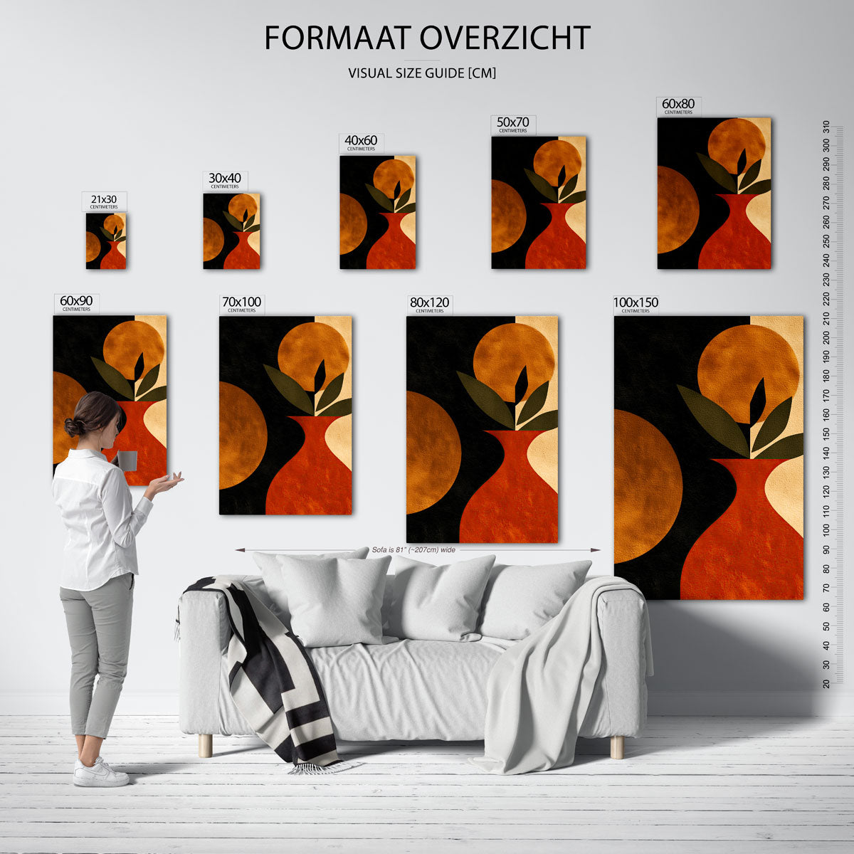 Vaas met bladeren – staande muurposter met abstracte vormen