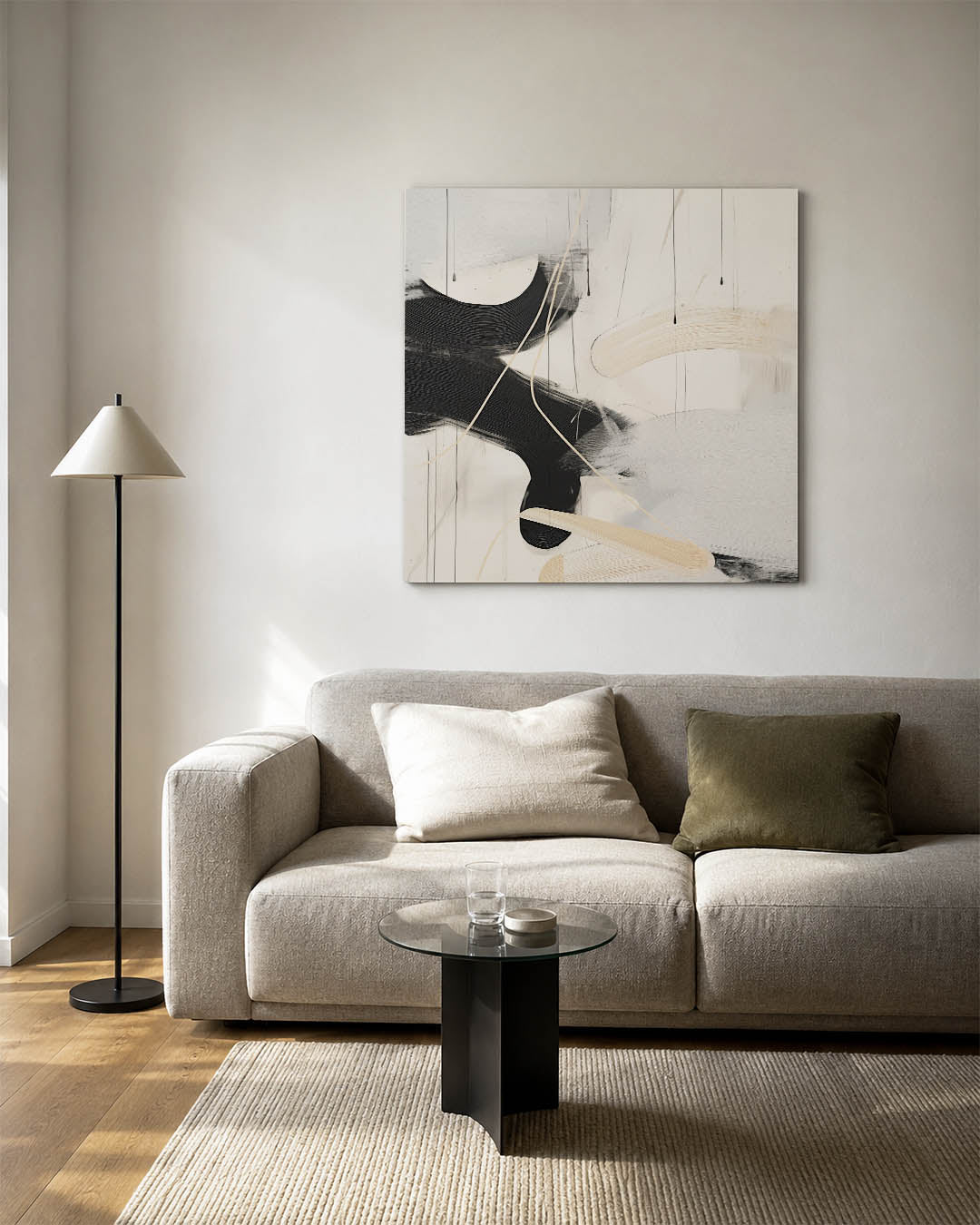 Dynamische lijnen kunstwerk – vierkante wanddecoratie – dit kunstwerk toont een spel van vloeiende lijnen en contrasterende