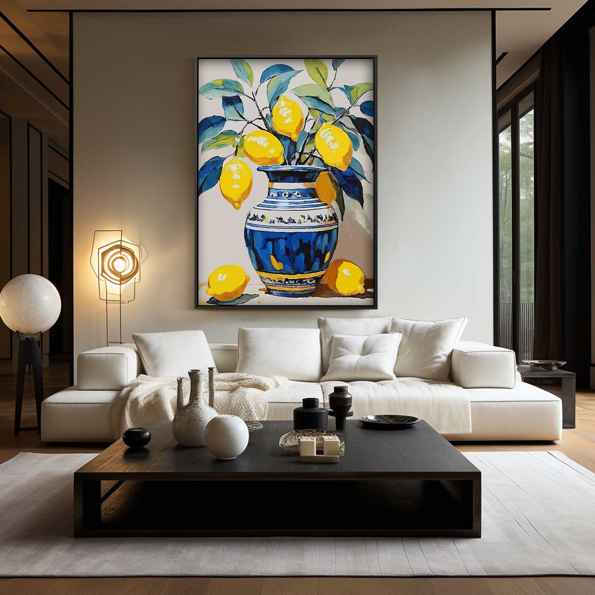 Citroenen in een Vaas – kunstwerk met zwarte baklijst