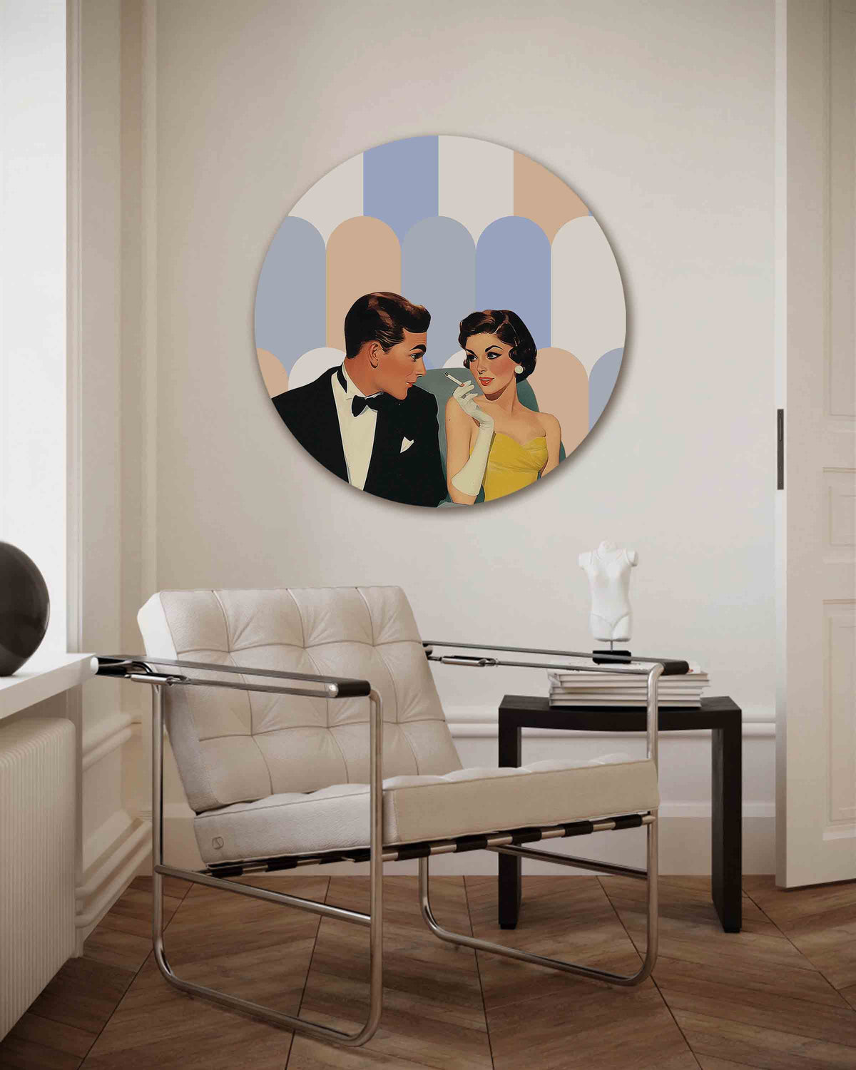 Retro koppel – Pop Art muurcirkel als ronde wanddecoratie