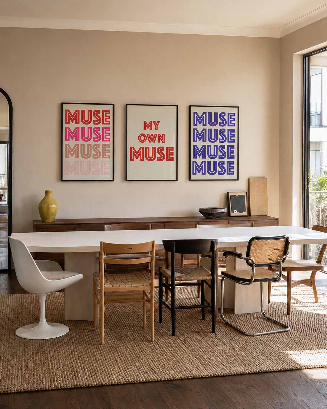Kleurvolle herhaling posterset – derde productweergave – deze posterset in drie delen toont het woord in levendige