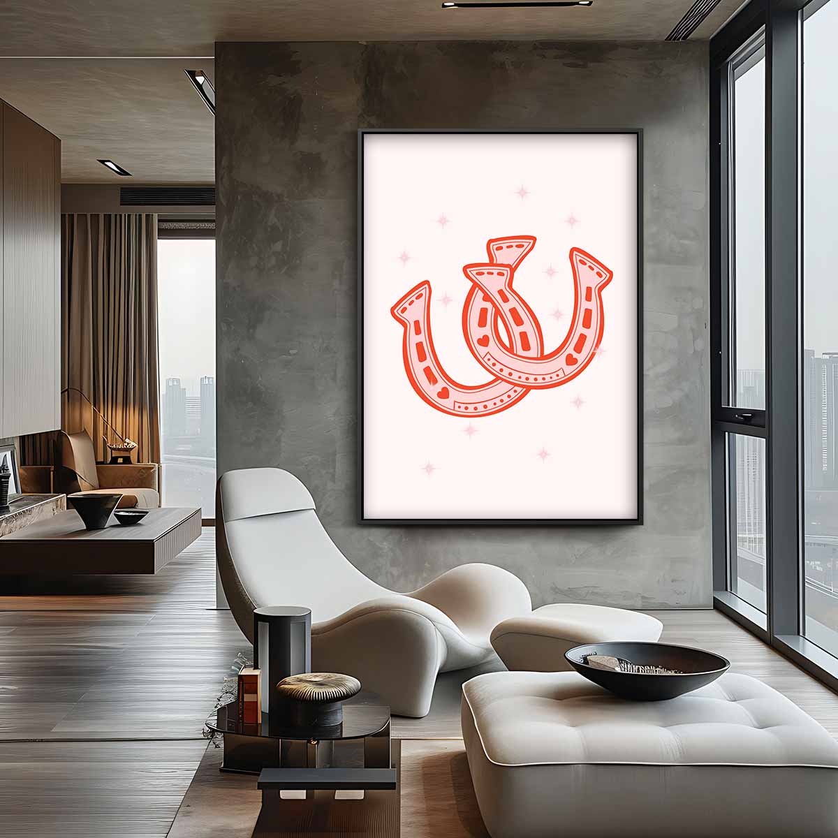 Gelukbrengende Hoefijzers in Roze – staand kunstwerk voor modern interieur