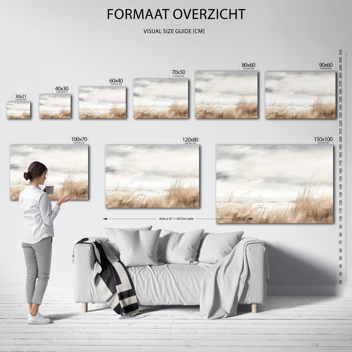 Grassen en wolken – liggende muurposter met abstracte vormen