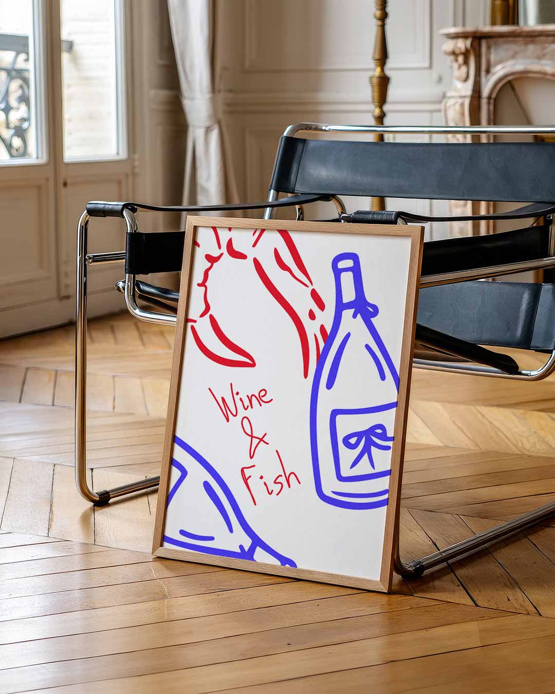 Wijn & Vis – zomerse wandkunst als portret poster