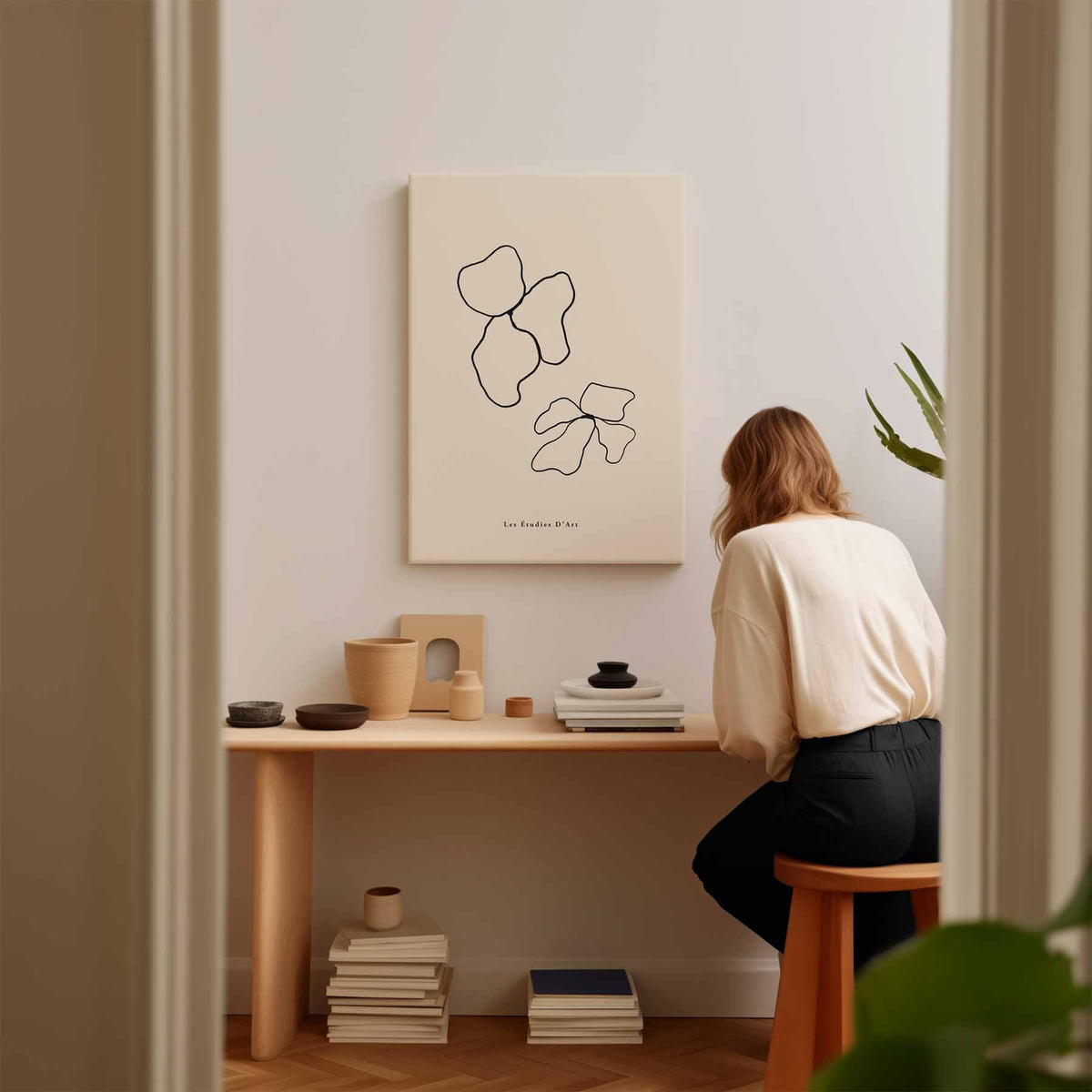 Abstracte Lijnen Bloemenprint – modern portret kunstwerk van WallArtistic