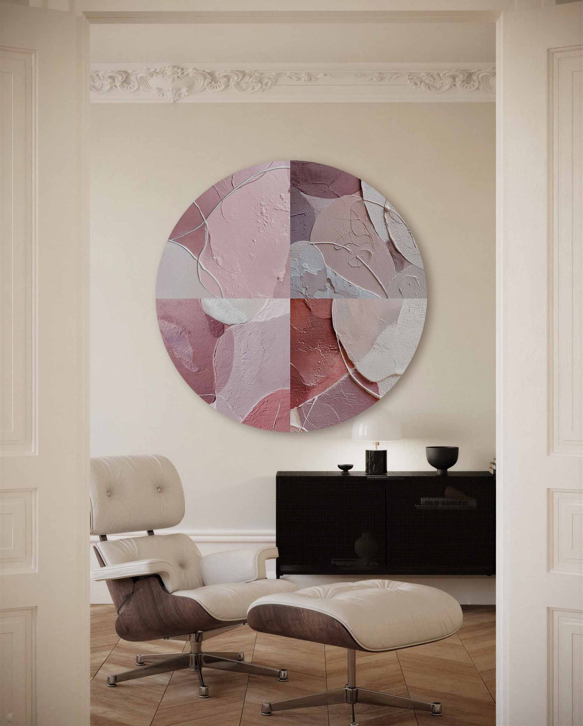 Abstracte vormen – portret muurcirkel als ronde muurdecoratie
