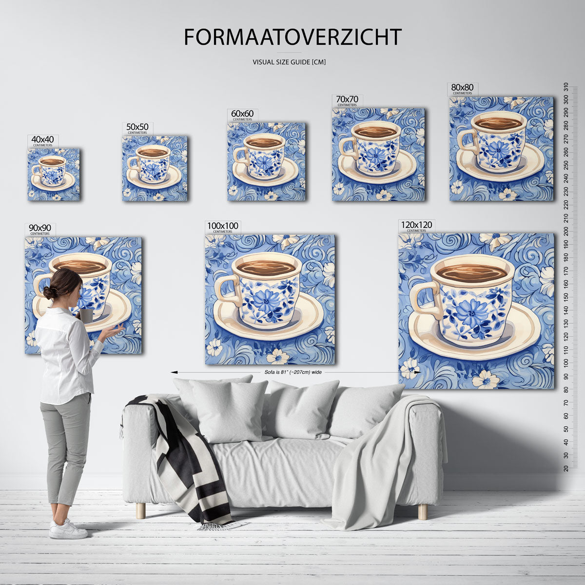 Bloemmotief kopje – vierkante muurposter voor keuken of eethoek