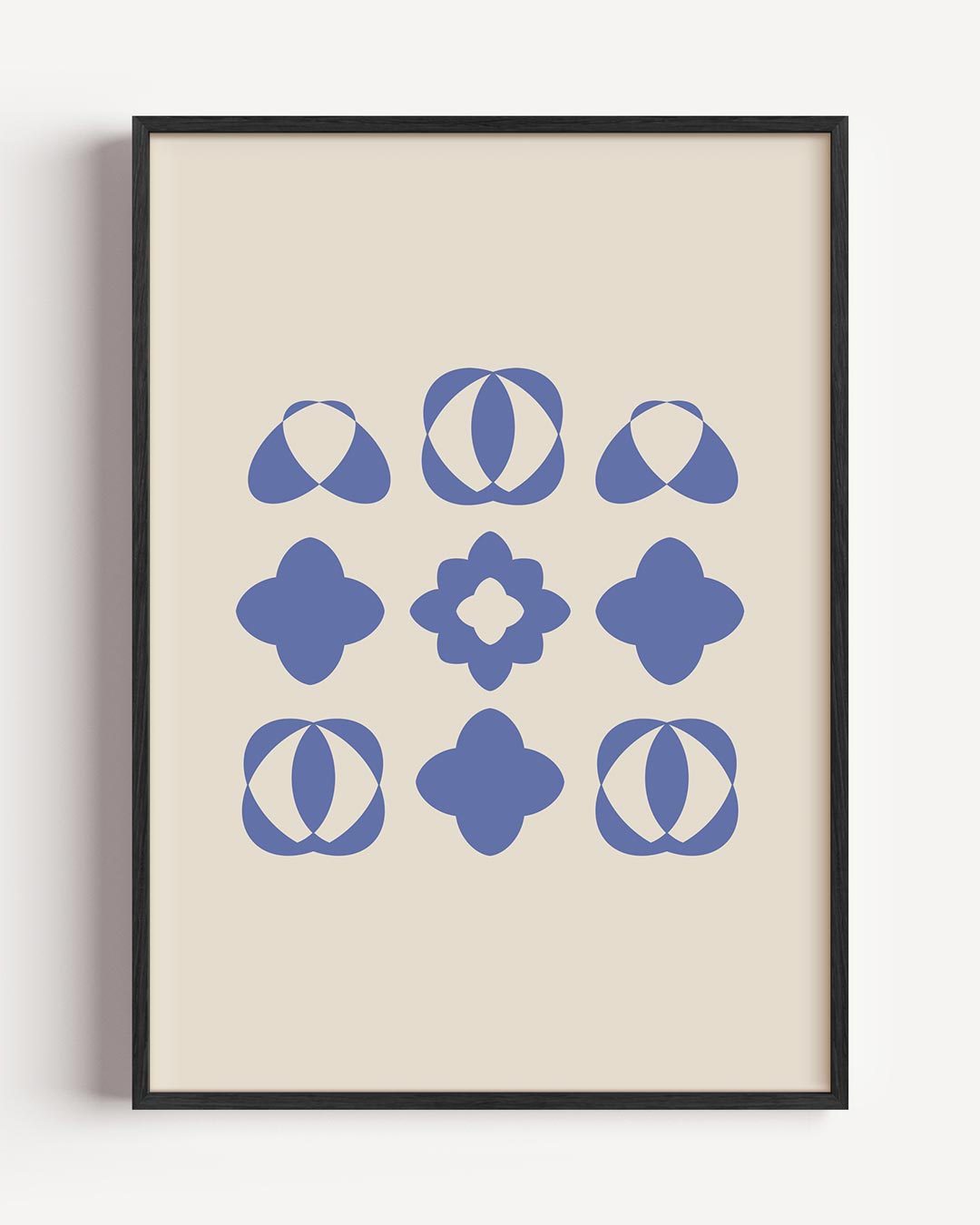 Moderne Blauwe Geometrische Bloemposter – elegante portret poster als wanddecoratie