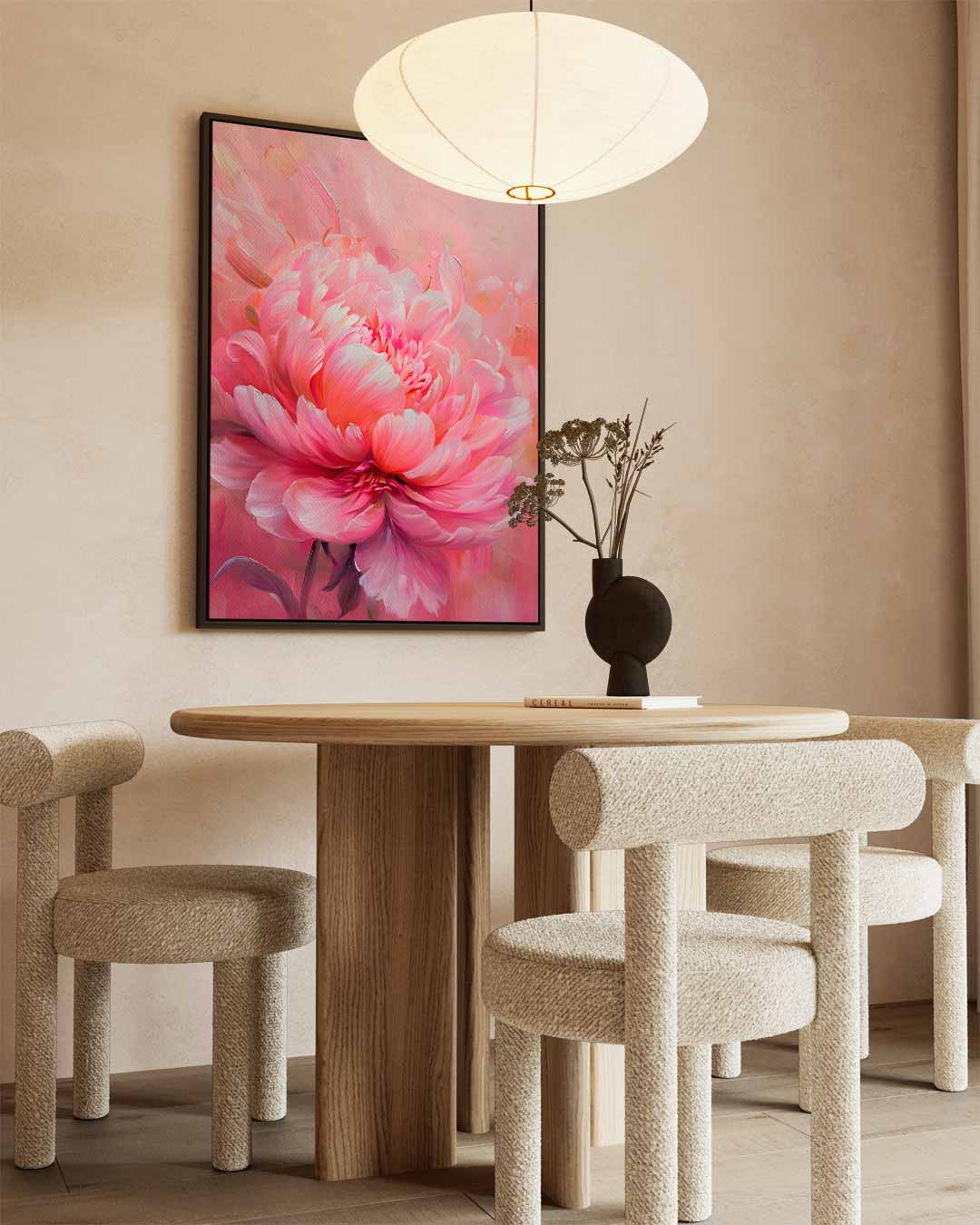 Bloeiende Pioen in Roze – dibond wanddecoratie in staand formaat