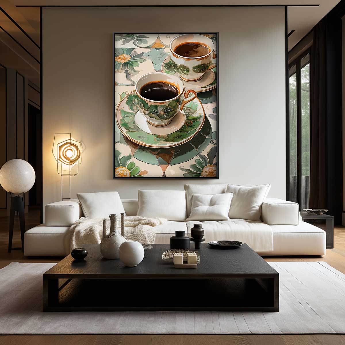 Kunstzinnige Koffie-ervaring – kunstwerk met zwarte baklijst