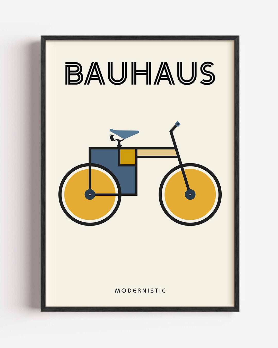 Fiets en kleurvlakken – staande Bauhaus poster als wanddecoratie