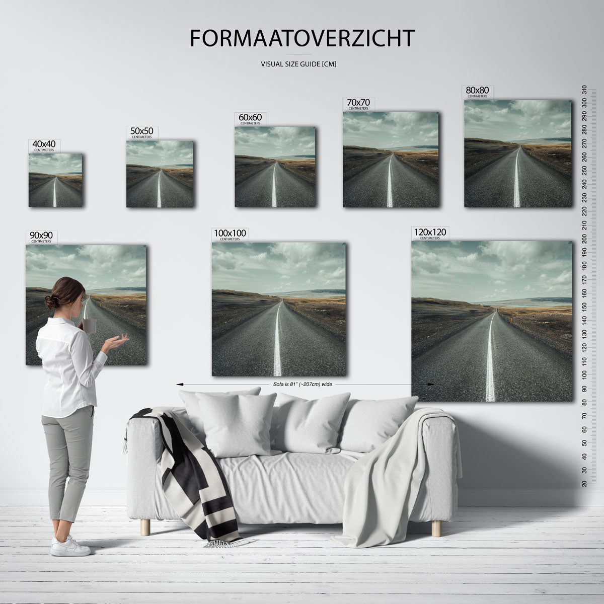 Eindeloze weg poster – sfeerbeeld – deze poster toont een lange, rechte weg die zich uitstrekt naar de horizon onder een
