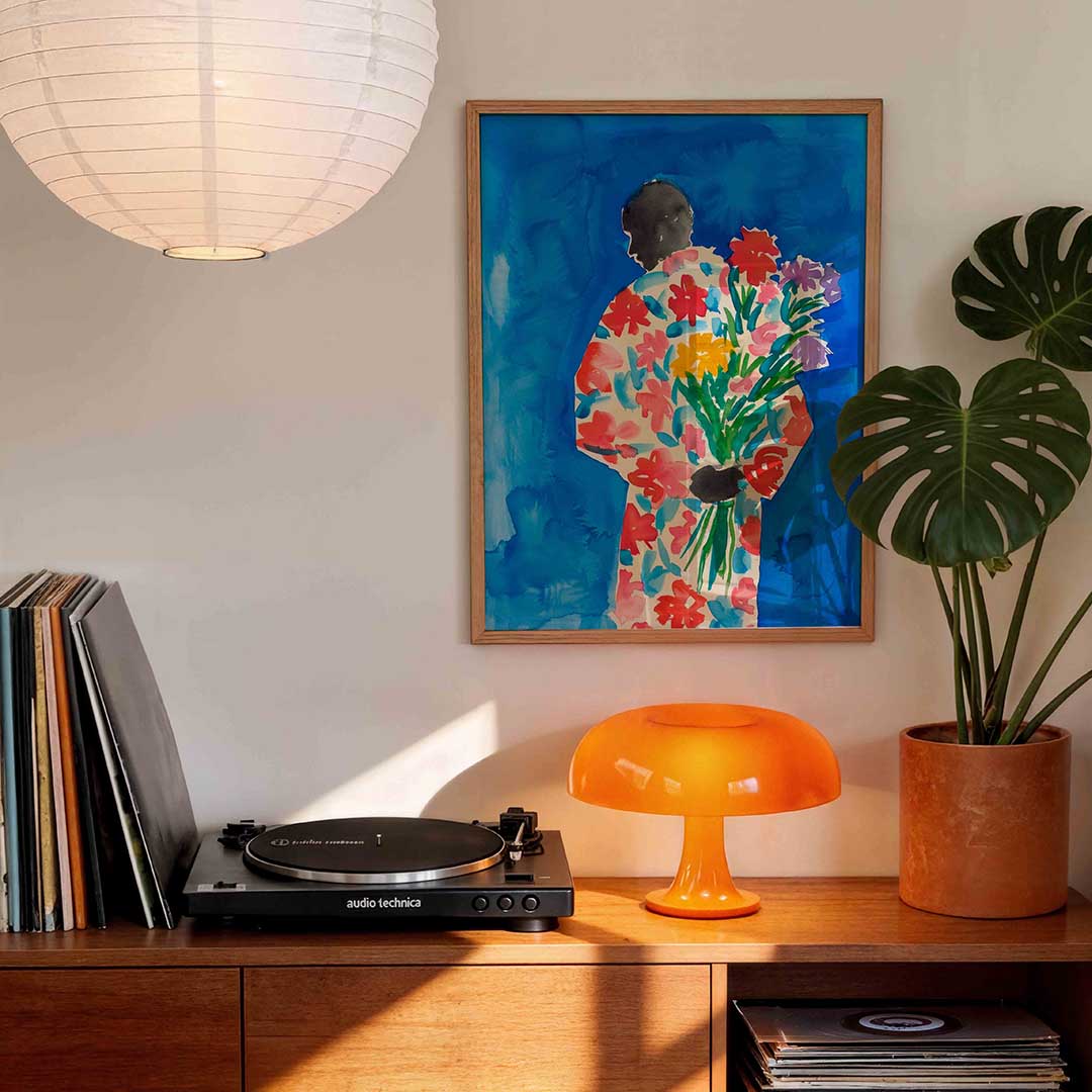 Figuur met bloemen – staande kleurrijke wanddecoratie van WallArtistic