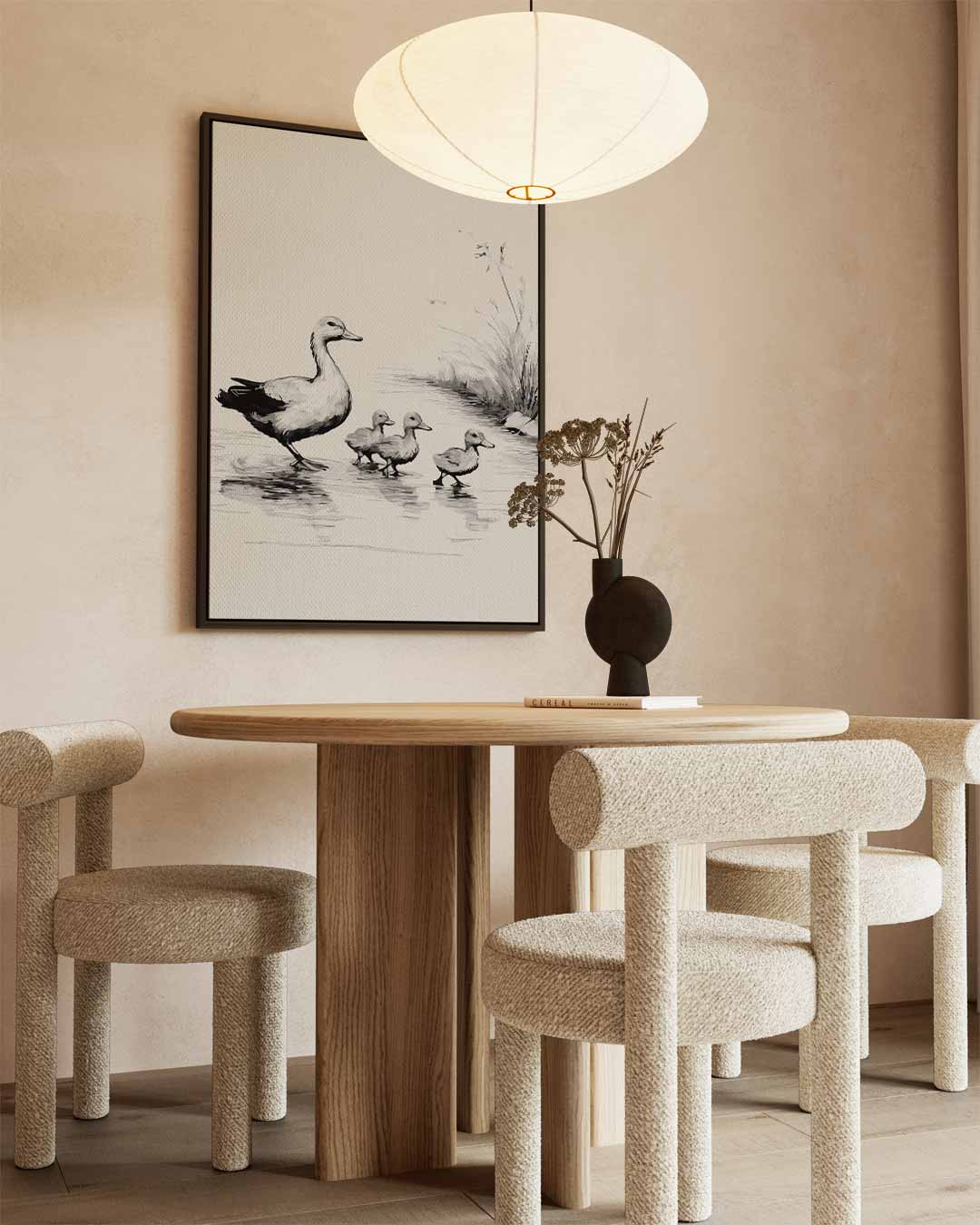 Schattige Eendenfamilie aan het Water – staand kunstwerk voor modern interieur