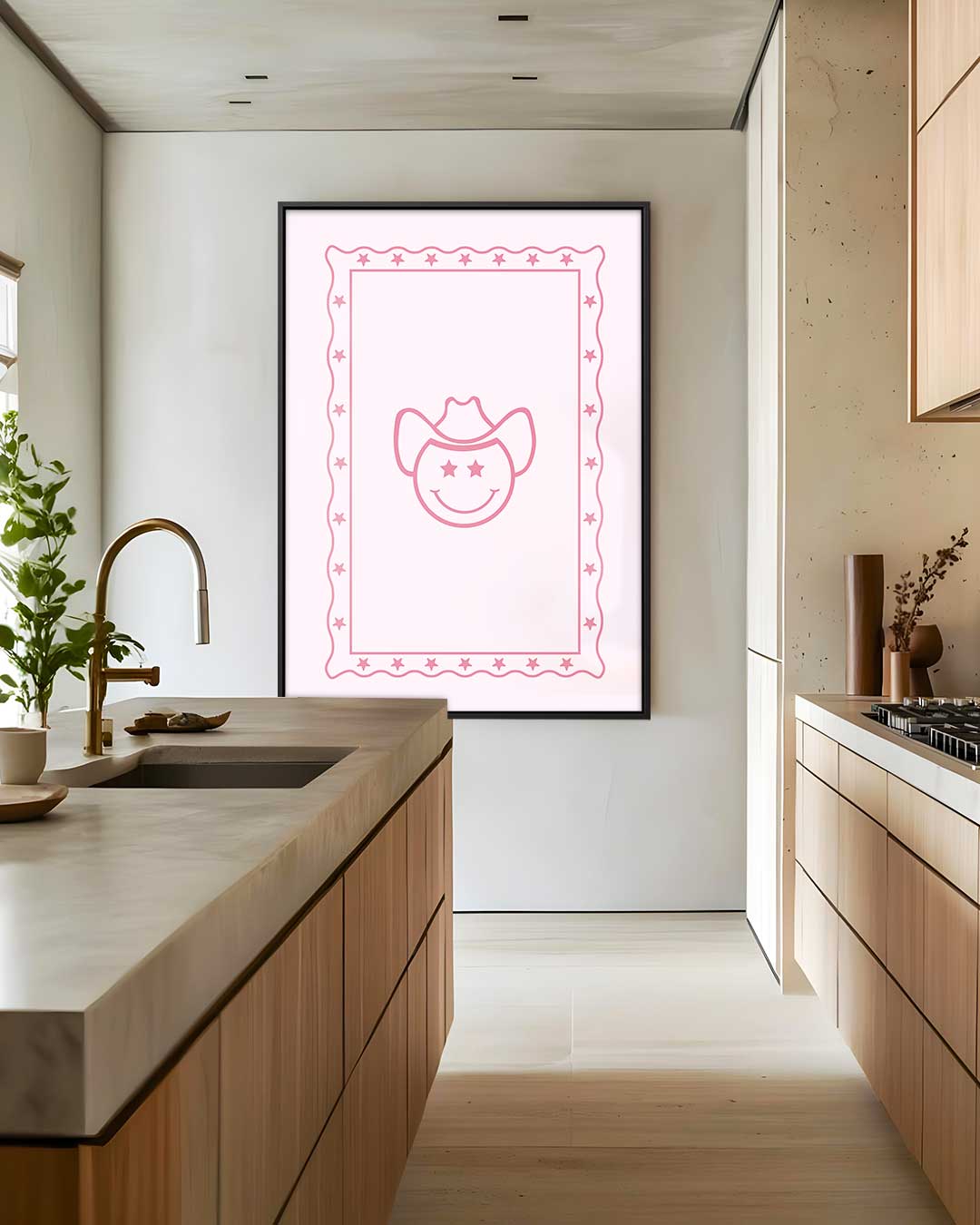 Cowboy Smiley Poster – kunstwerk met zwarte baklijst
