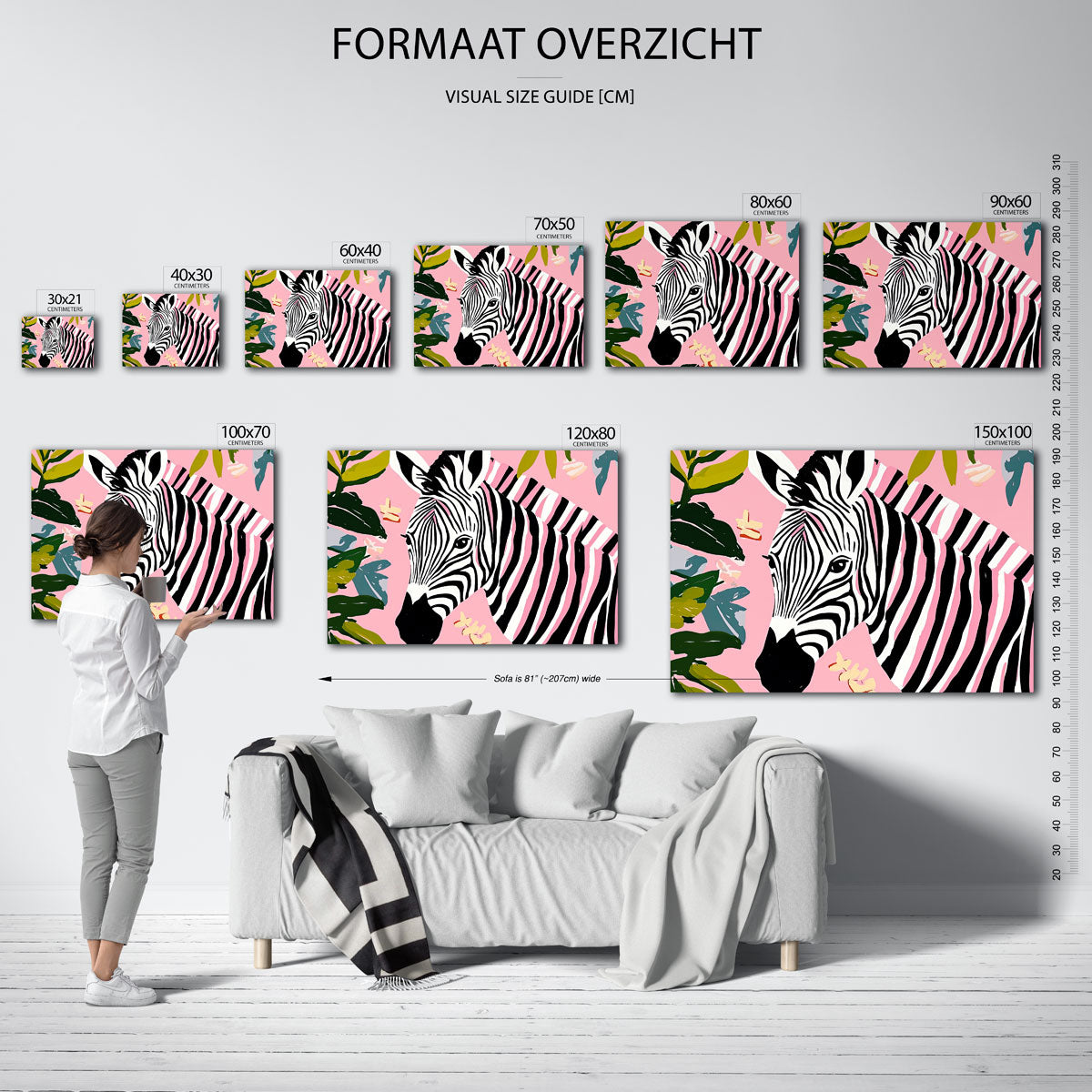 Zebra en bladeren – liggende muurposter met dierenthema