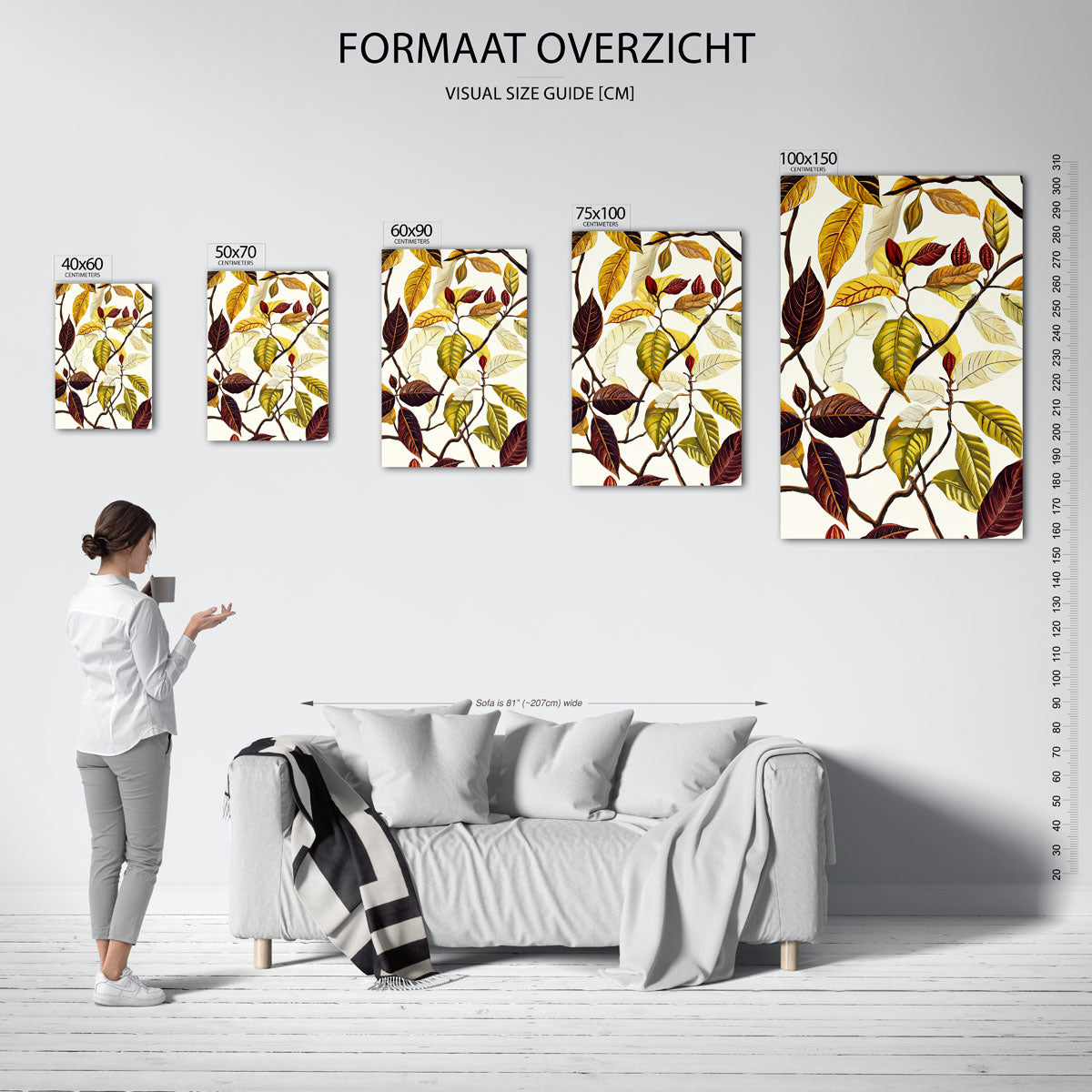 Natuurlijke bladeren – staand wanddecoratie kunstwerk
