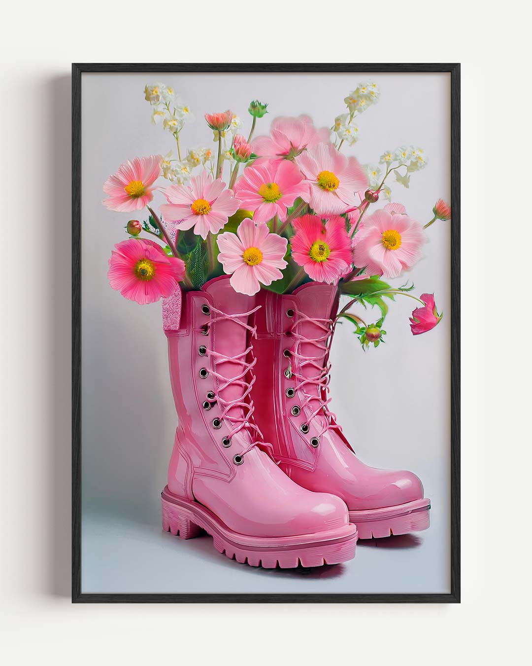 Vrolijke Bloemenlaarzen – bloemen portret poster als wanddecoratie