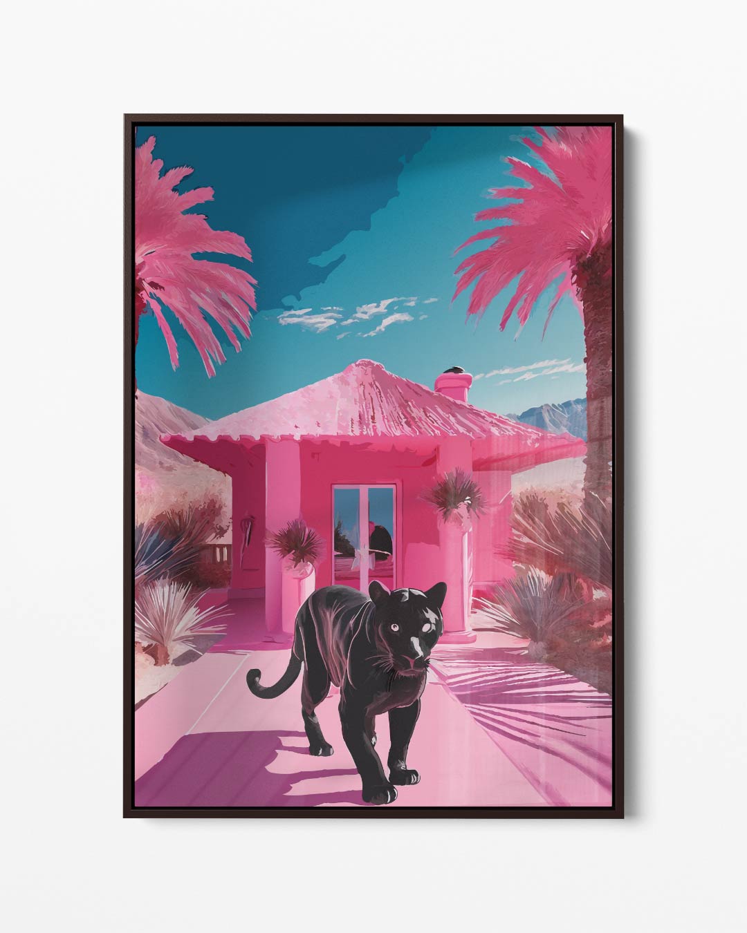 Panther in een Roze Paradijs – portret kunstwerk als wanddecoratie