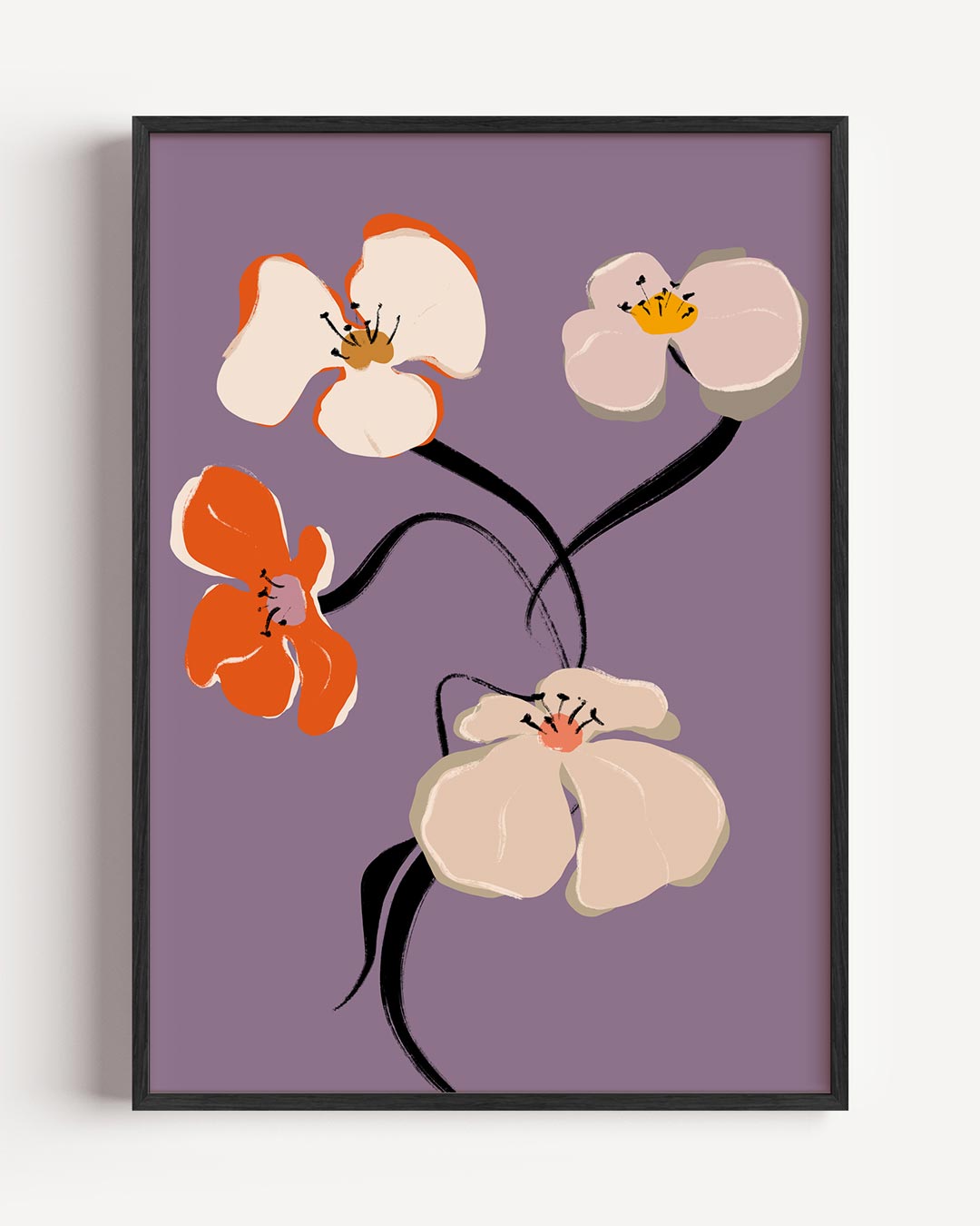Bloemenpracht op Paarse Achtergrond – bloemen portret poster als wanddecoratie