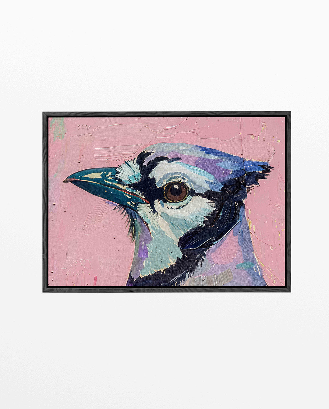Vogelhoofd op roze – liggend dieren kunstwerk