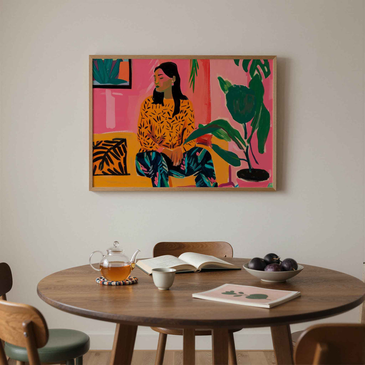 Vrouw met planten – liggende moderne wanddecoratie van WallArtistic