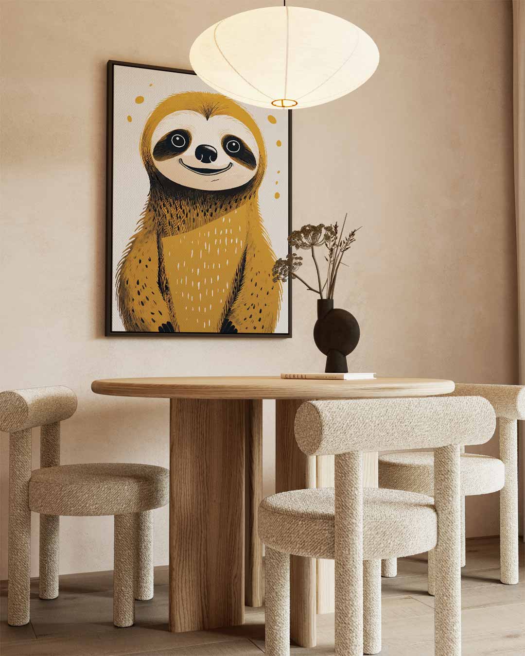 Vrolijke Luiaard Illustratie – staand kunstwerk voor modern interieur