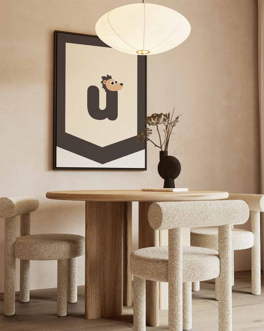Speelse Egel Wanddecoratie – kunstwerk met zwarte baklijst