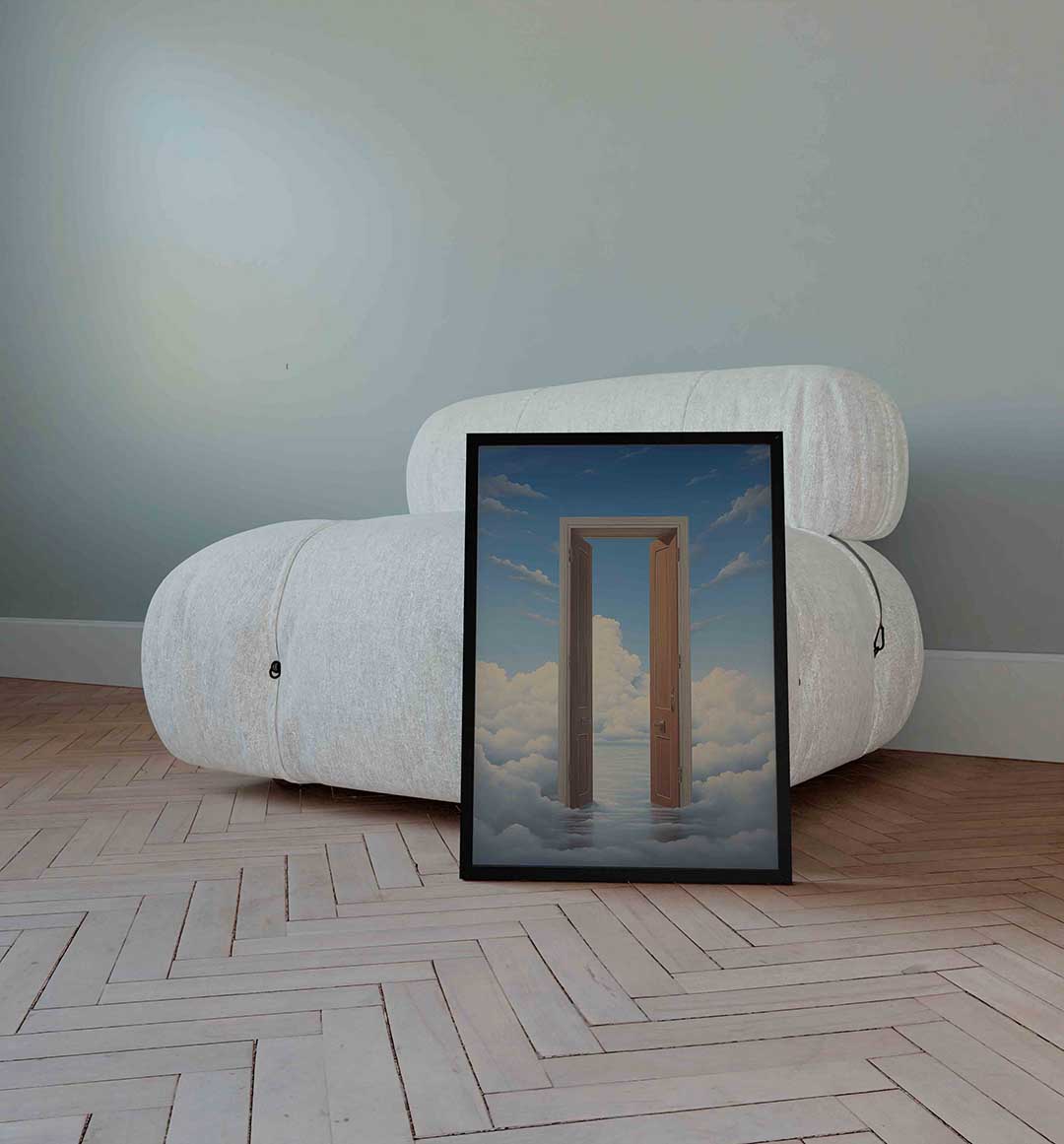 Deur naar wolken – surrealistische wandkunst als portret poster