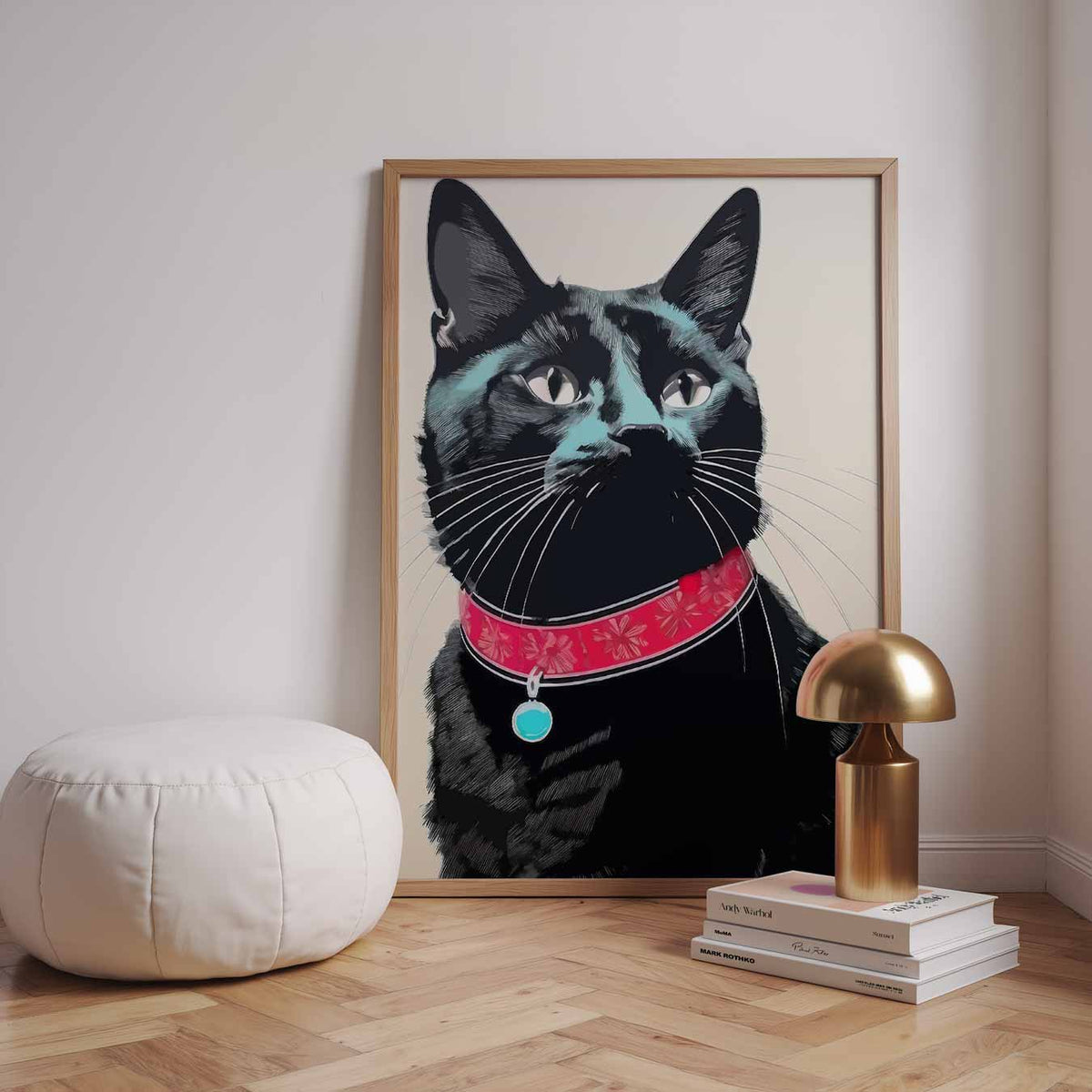 Stijlvolle Kattenposter met Rode Halsband – dieren poster in staand formaat