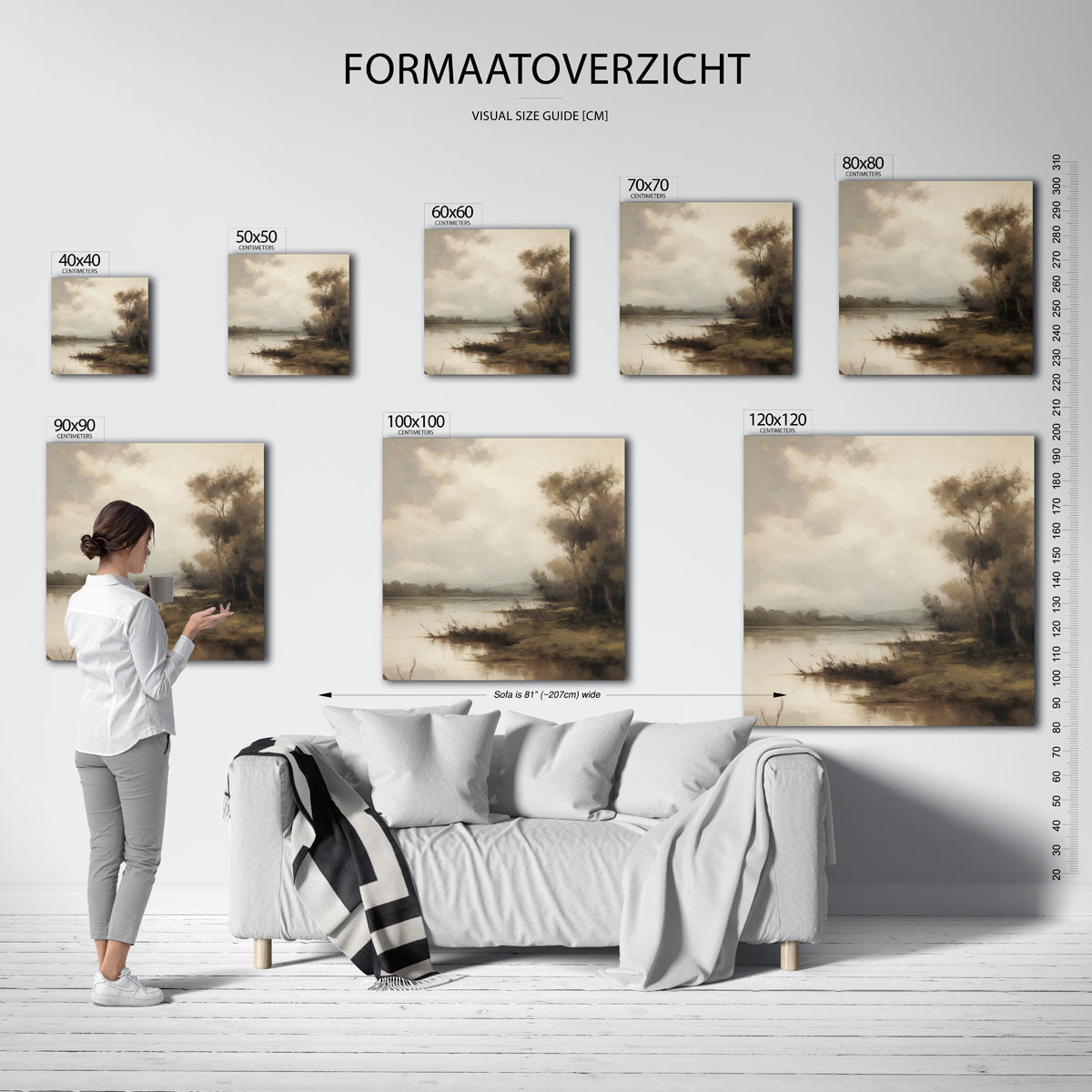 Landschap met rivier – vierkante muurposter met vintage uitstraling