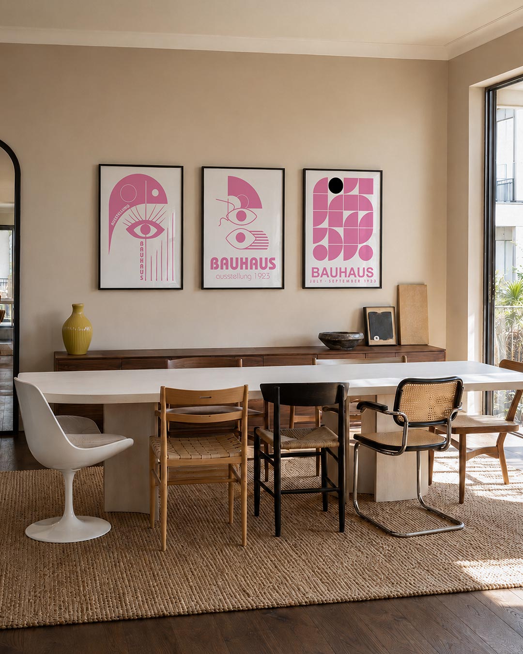 Oog en lijnen driedelige posterset – deze posterset in drie delen toont een speelse compositie van een oog met strakke lijnen