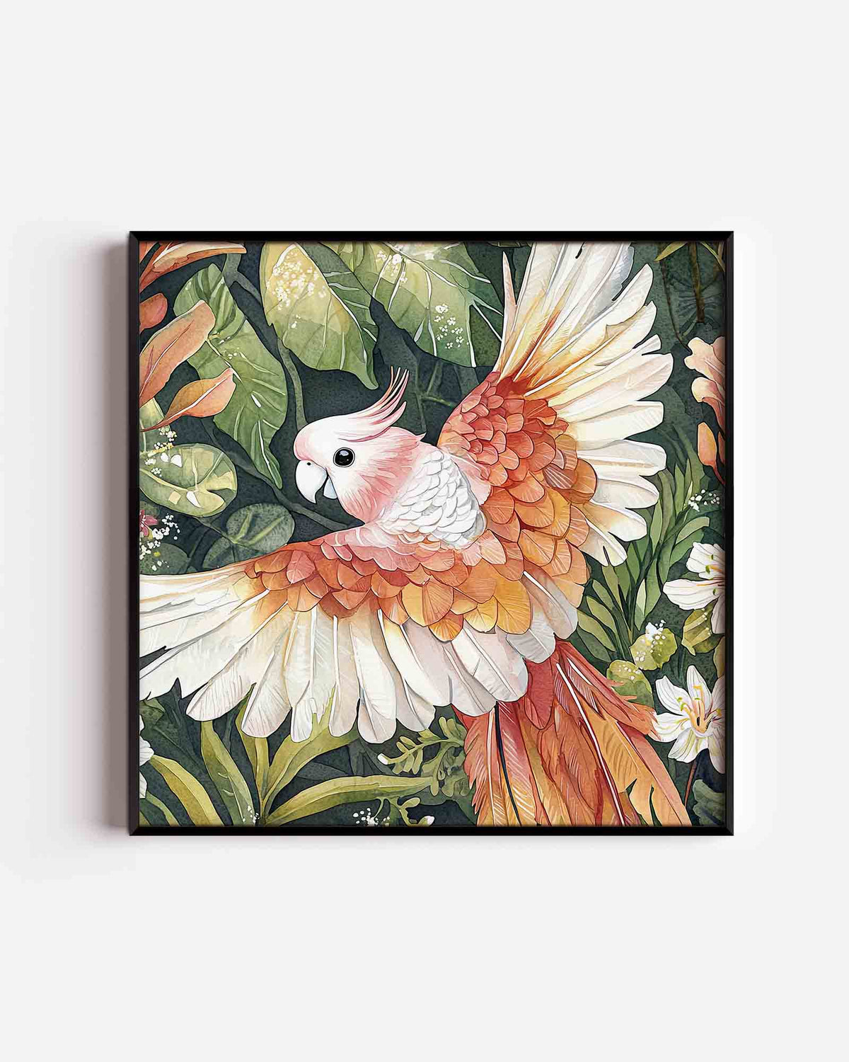 Papegaai in jungle – vierkante dierenposter als wanddecoratie